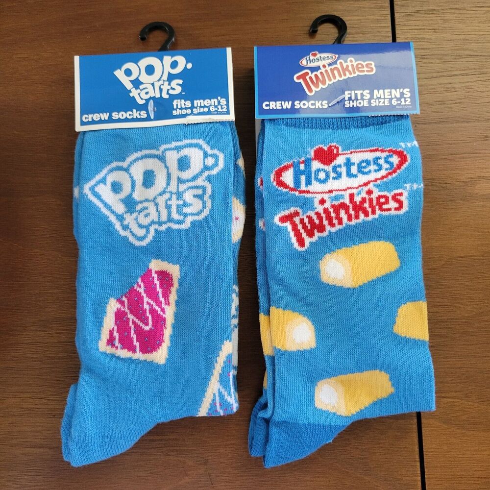 NWT Hostess Twinkies & Pop Tarts Crew Socks Men Blue Yellow Purple Fun Size 6-12